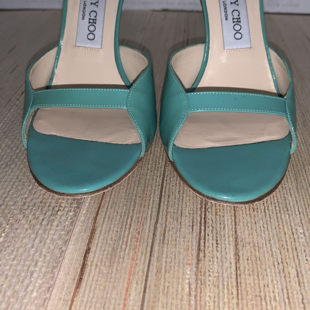 Jimmy Choo Turquoise/Green Patent Leather Sandals Preppy Office Womens 8 EU 38 - Picture 15 of 16
